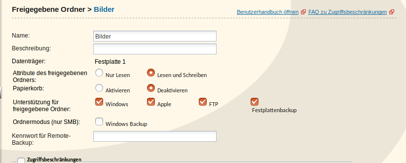 Festplattenbackup aktivieren